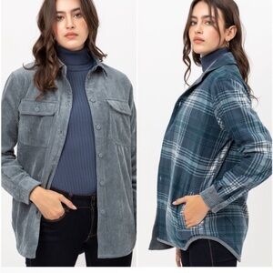 BellanBlue Plaid Corduroy Button Down Reversible Jacket Shacket NWOT Never worn